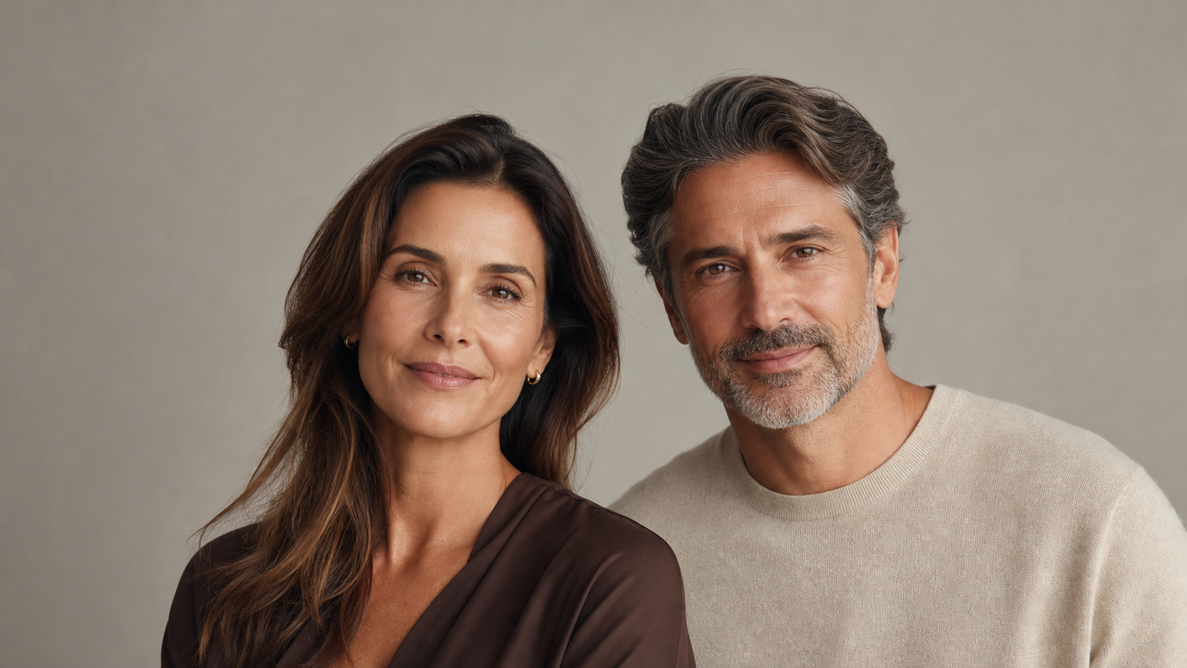 Homem e mulher em retrato editorial para a Clínica BAUER